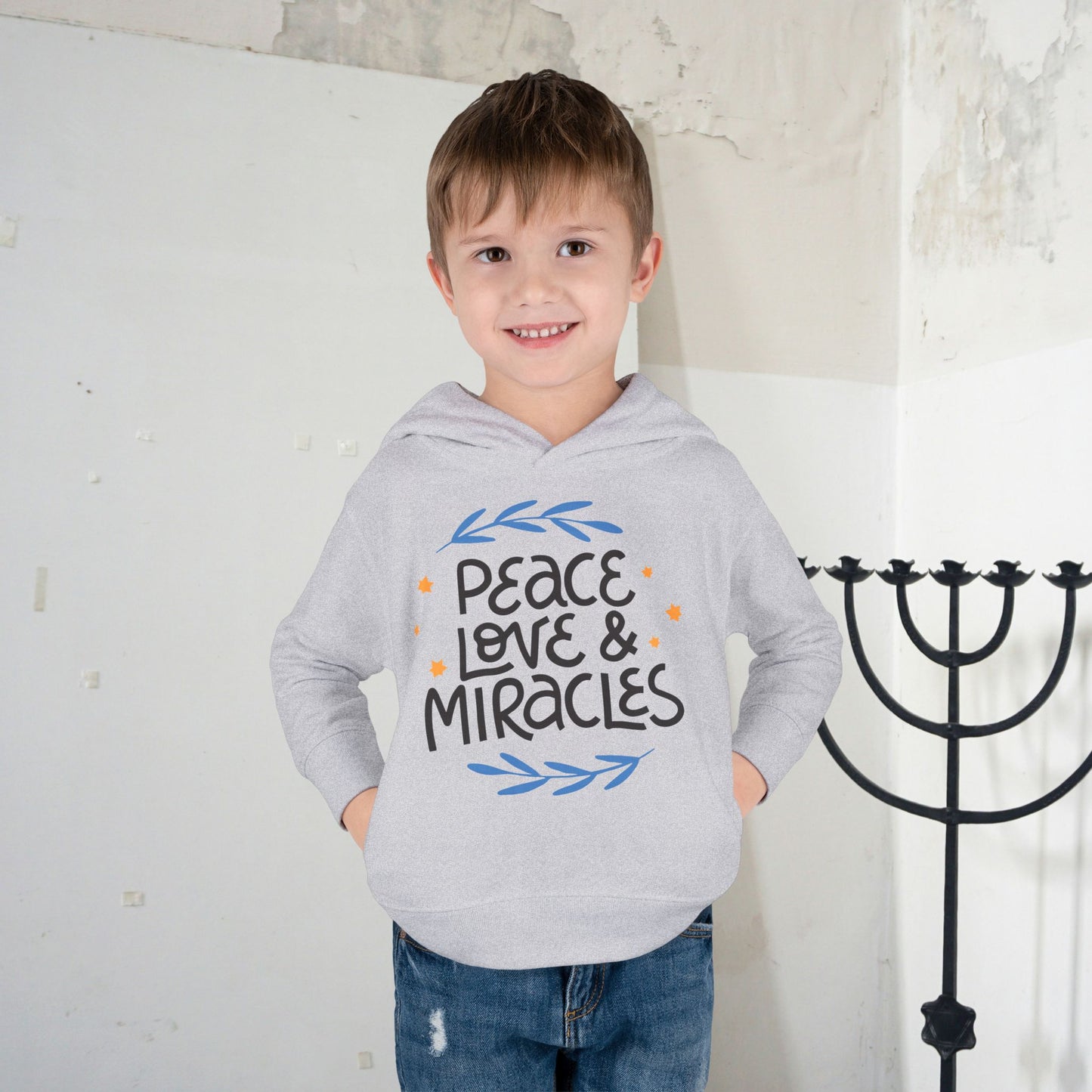 Hanukkah Peace Love & Miracles 2 Toddler Pullover Fleece Hoodie