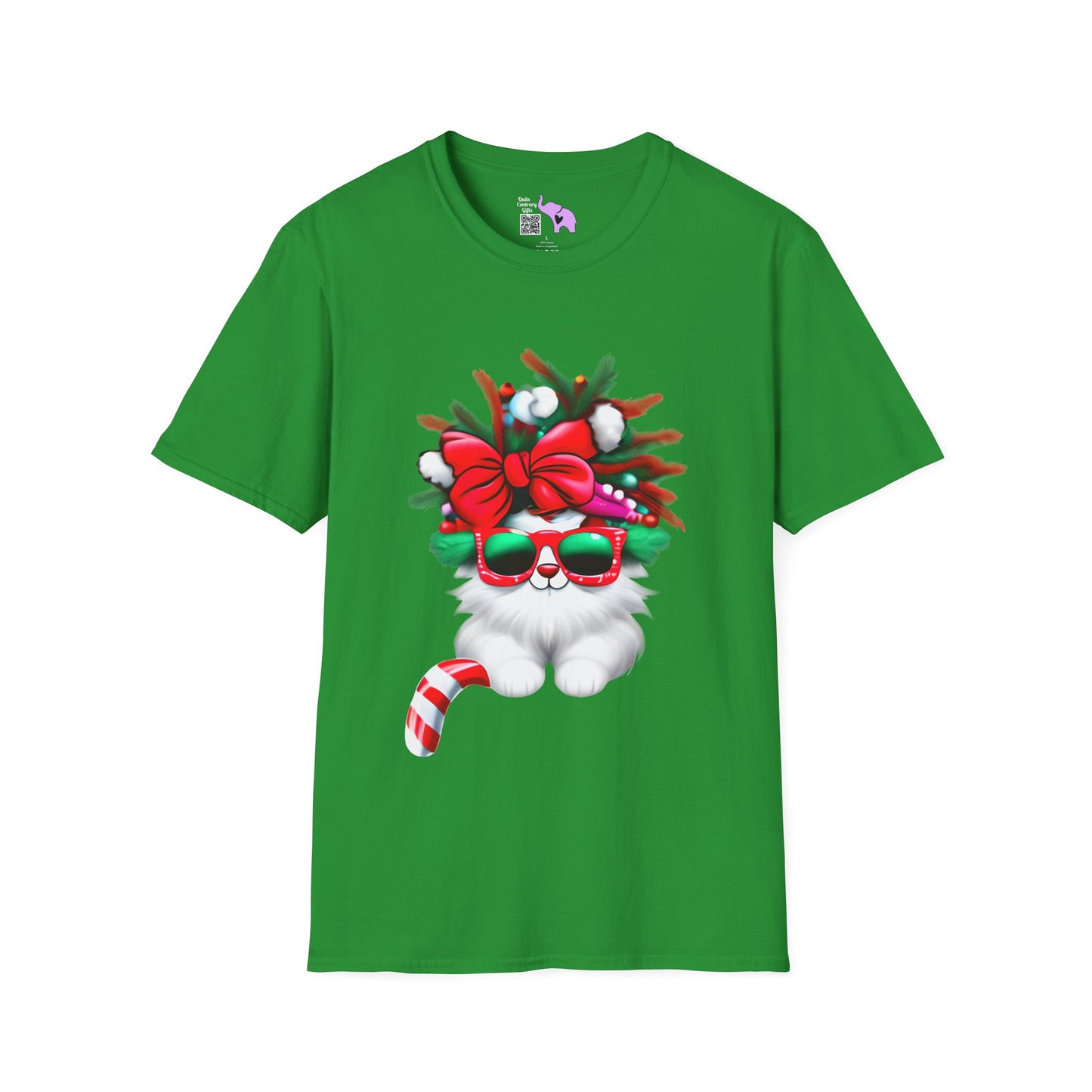 White Candy Cane Kitten Adult T-shirt