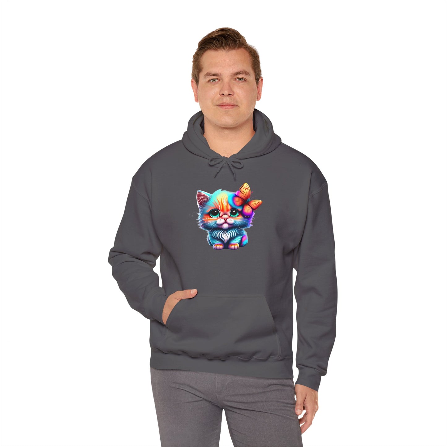 Cute Colorful Kitten w/Butterfly Heavy Blend™ Hooded Sweatshirt