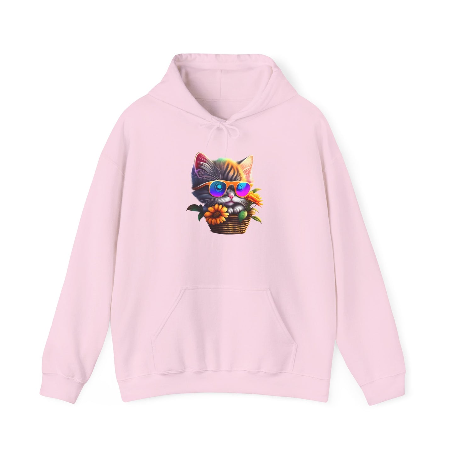 Cool Colorful Kitten in Flowers Heavy Blend™ Hooded Sweatshirt