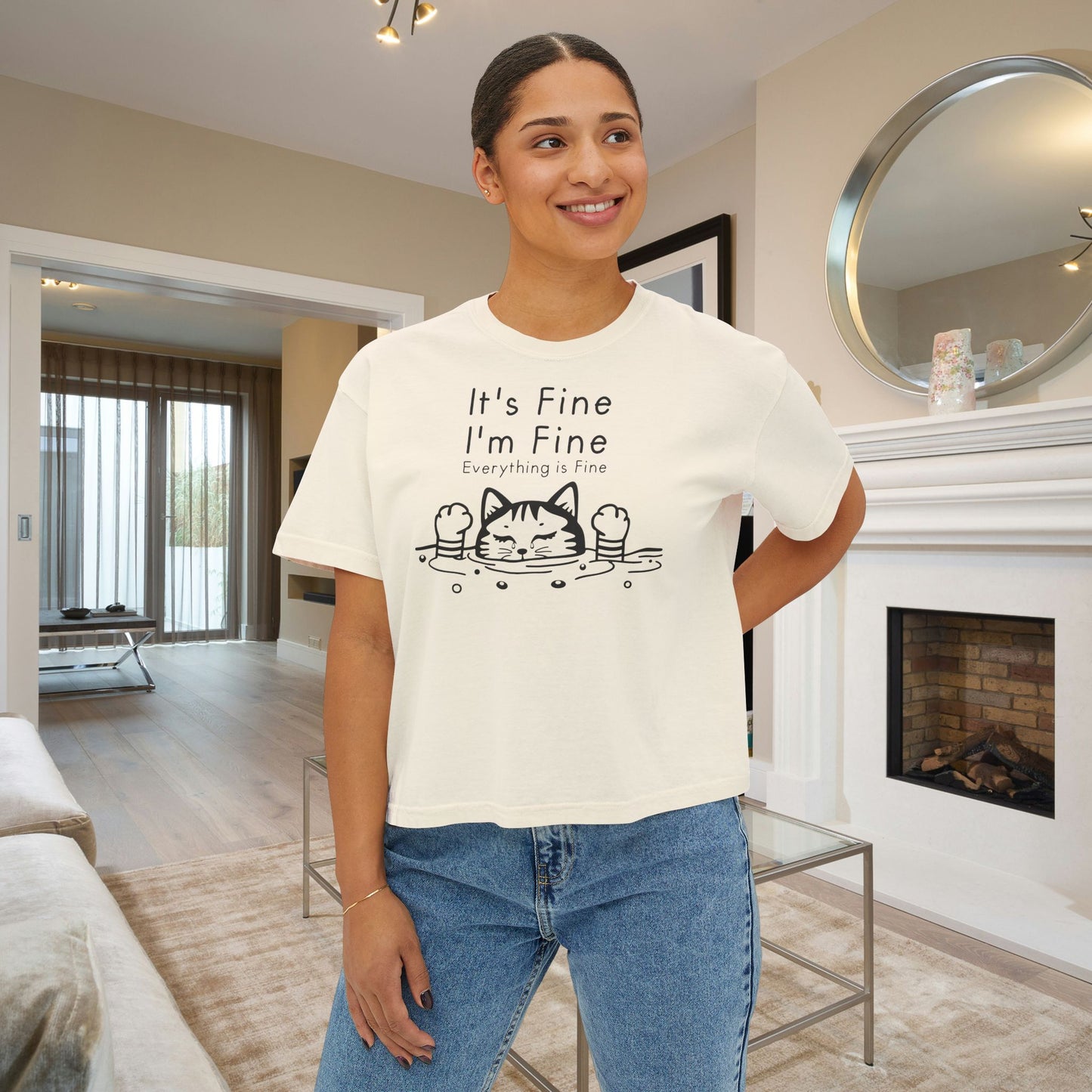 It's Fine I'm Fine Everything's Fine (Cat) Women's Boxy Tee