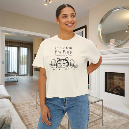 It's Fine I'm Fine Everything's Fine (Cat) Women's Boxy Tee