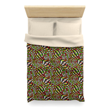 Warped Yellow/Green Checkered Microfiber Duvet Cover