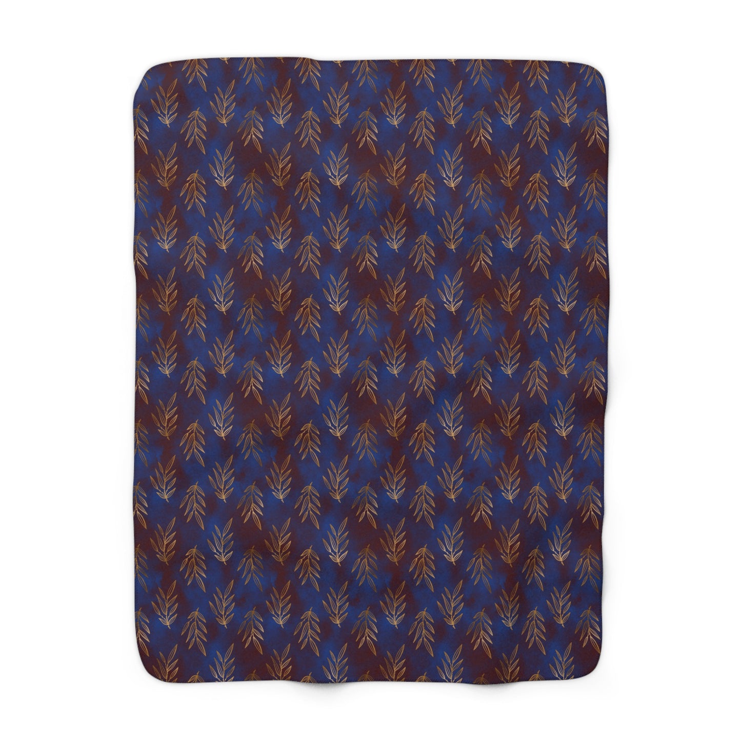 Midnight Gilded Leaves Fleece Blanket