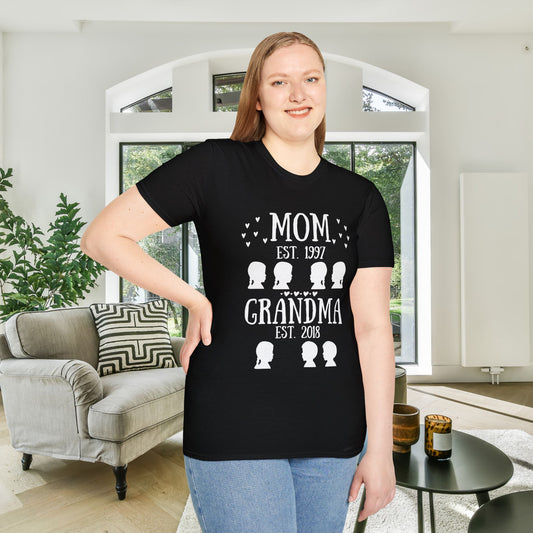 Mom Est. Grandma Est. Great Grandma Est. Custom Adult T-shirt