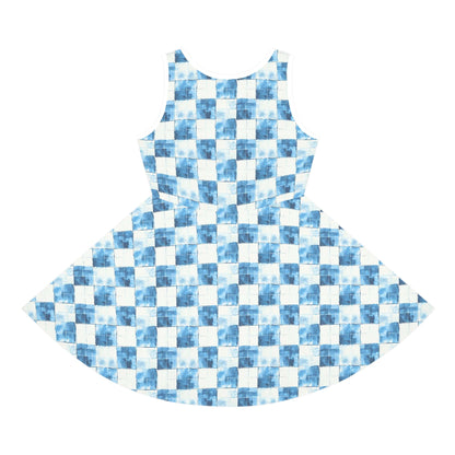 Cozy Blue Checkered Girls' Sleeveless Sundress