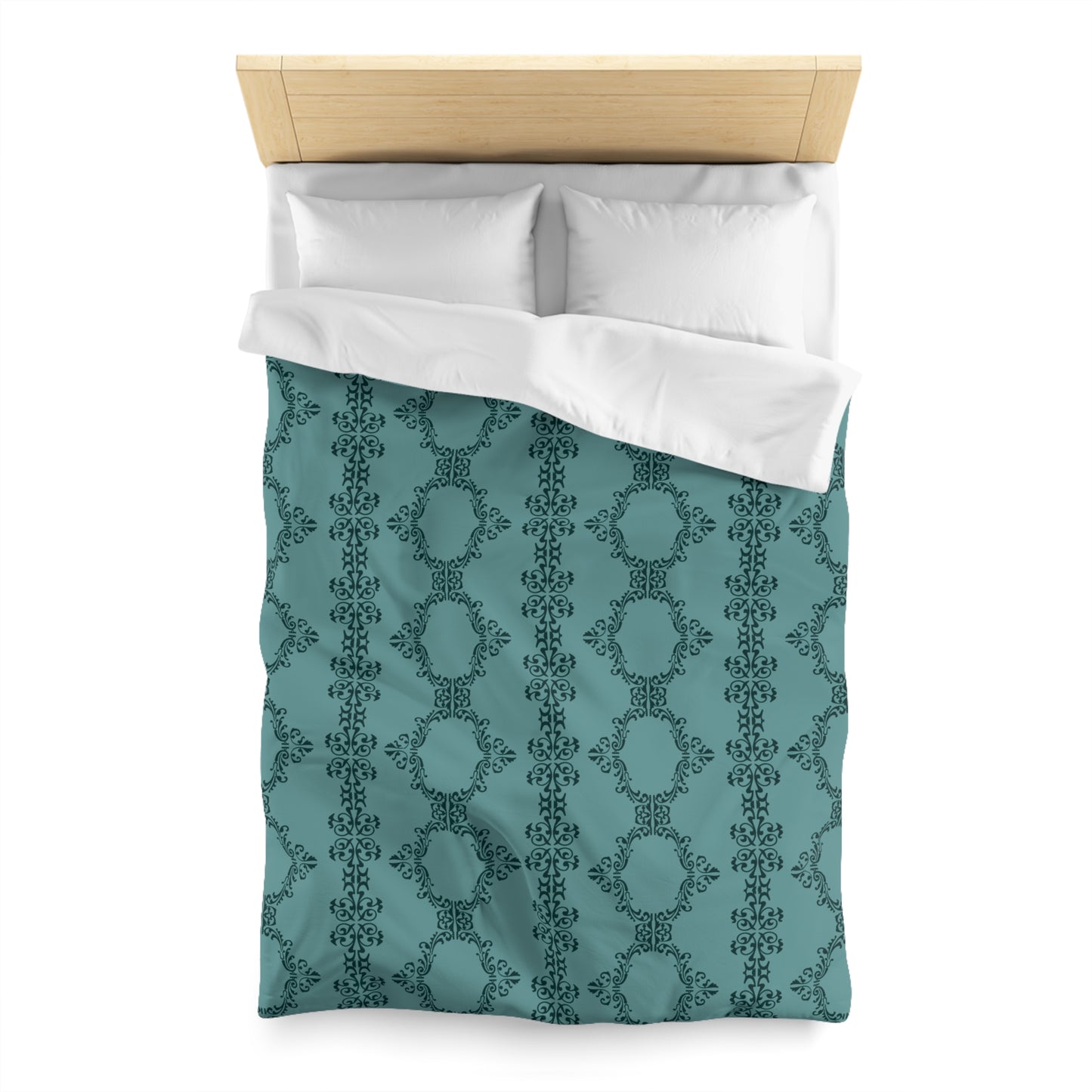 Teal Lace Pattern Microfiber Duvet Cover