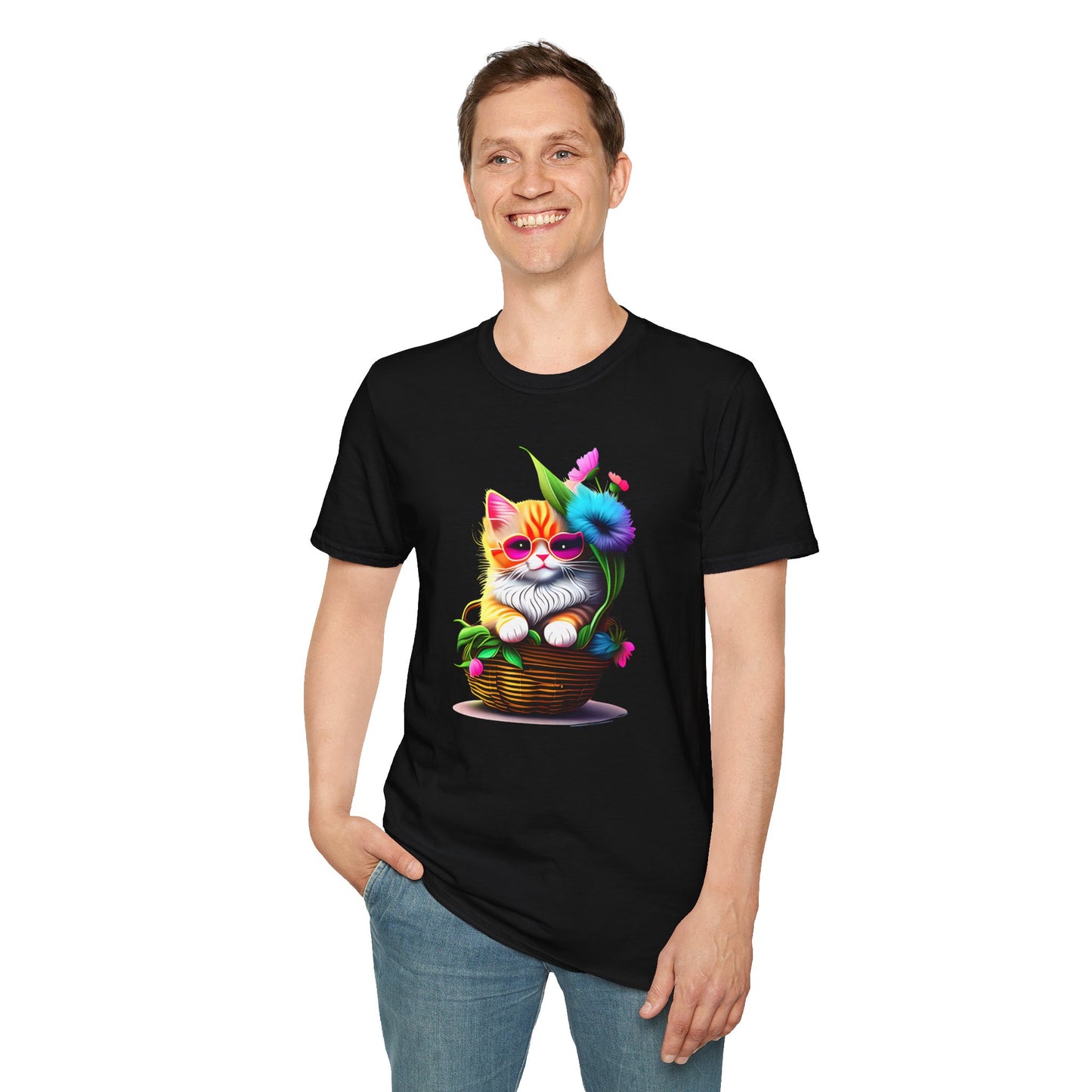 Cute Colorful Kitten in Flowers 2 T-shirt