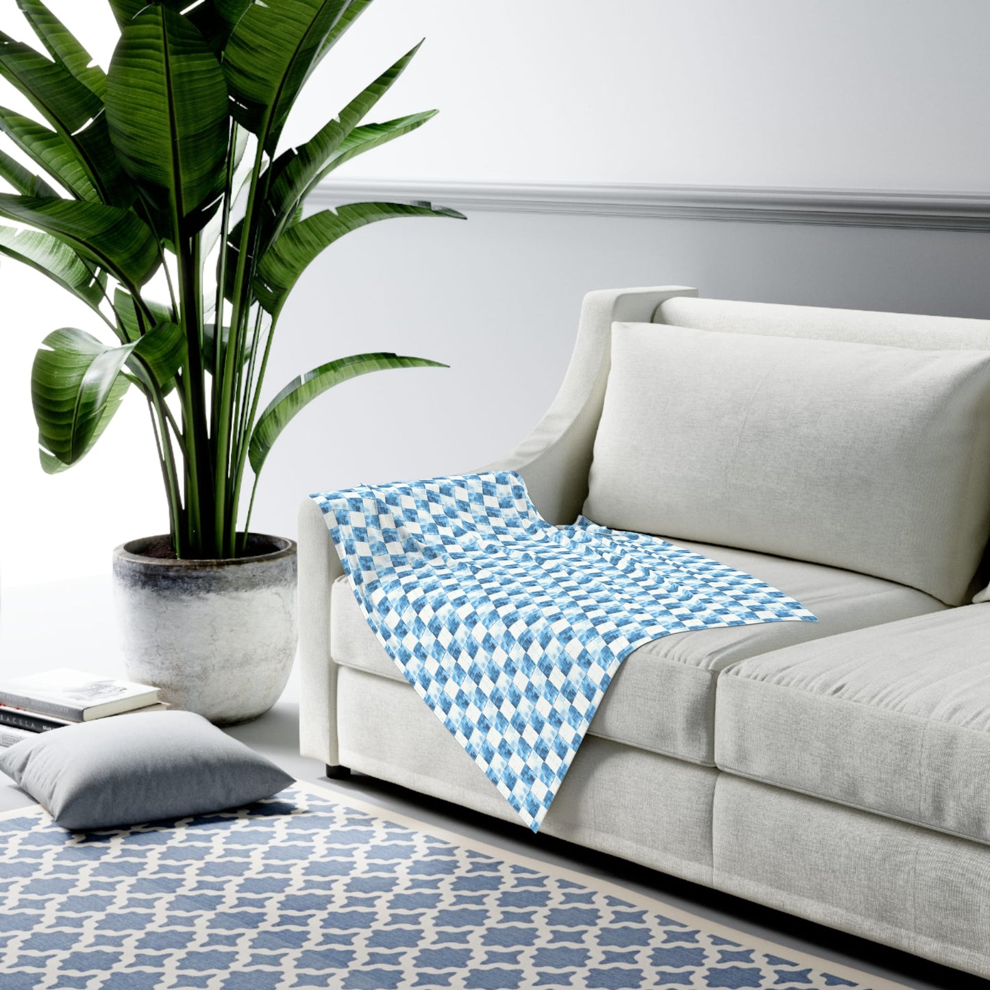 Cozy Blue Checkered Baby Swaddle Blanket