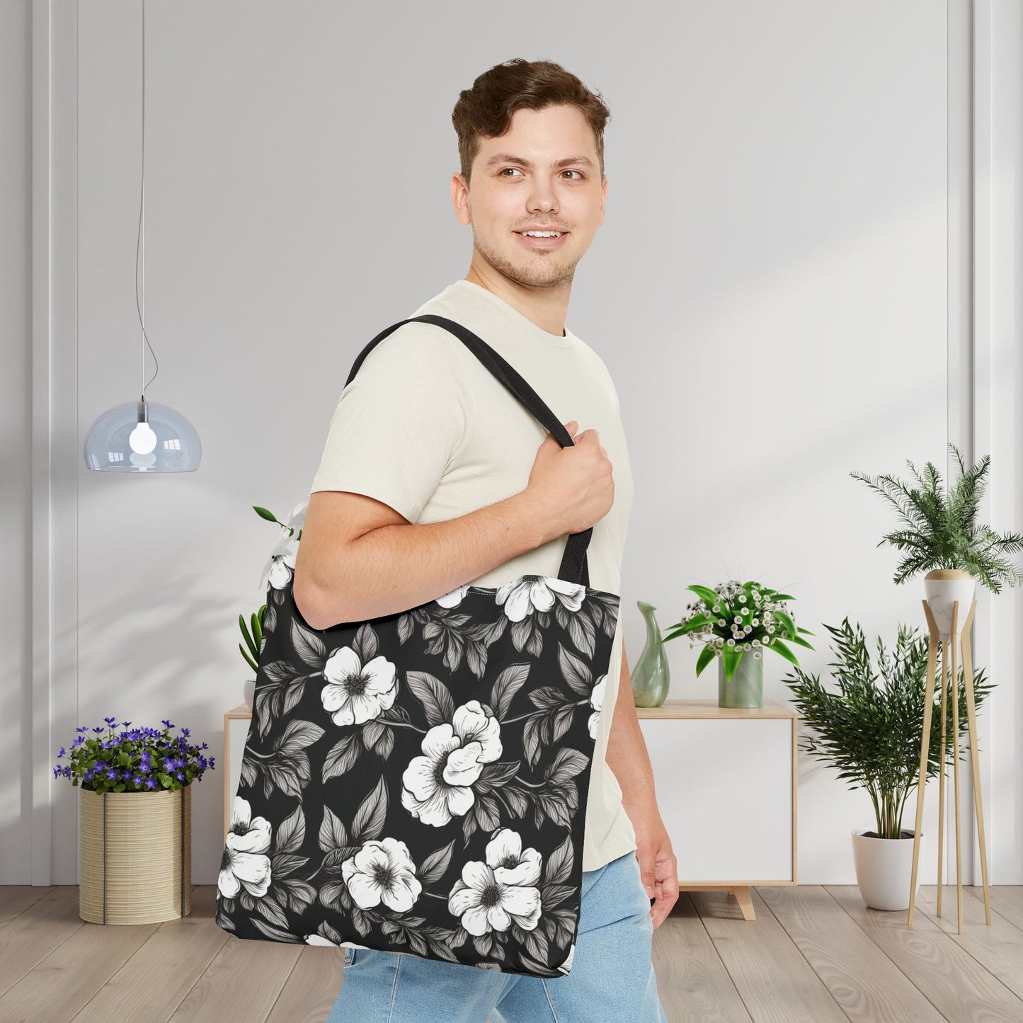Black & White Daisies Canvas Tote Bag
