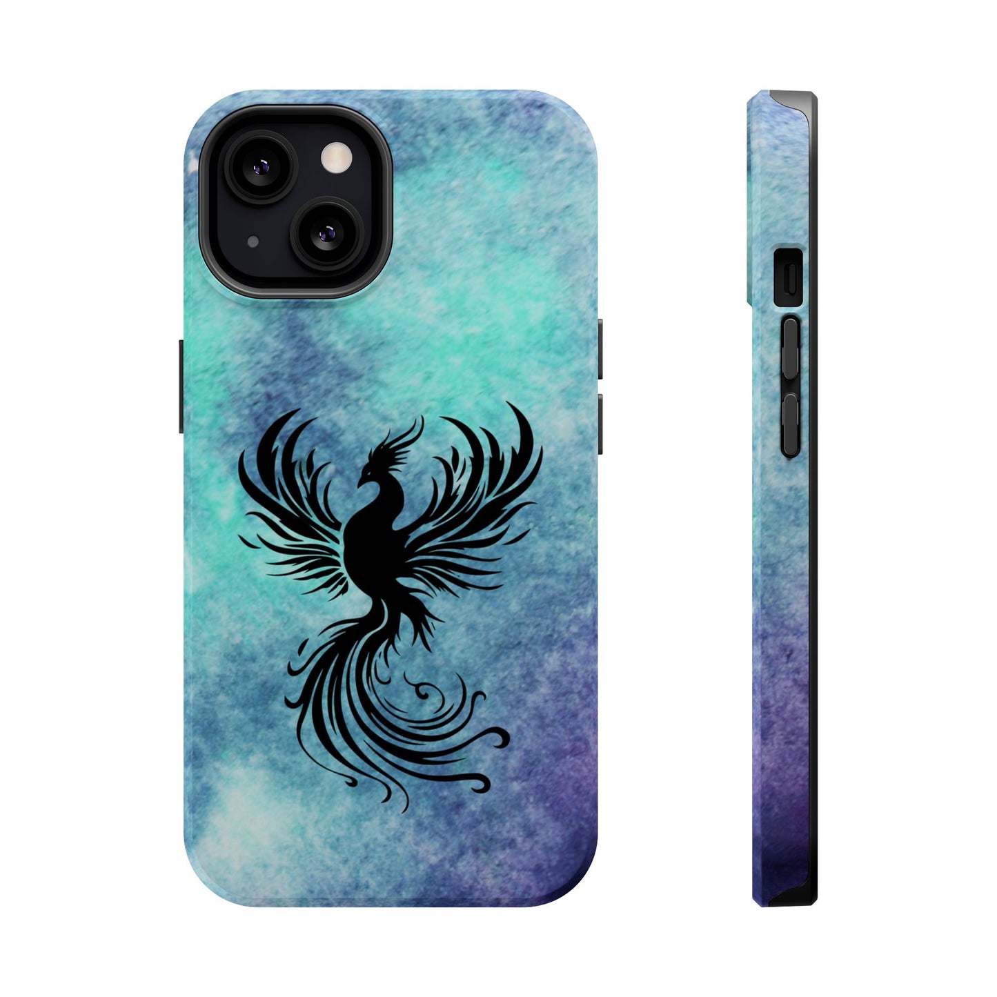 Phoenix Silhouette Over Teal Nebula MagSafe® Compatible Tough Case for iPhone