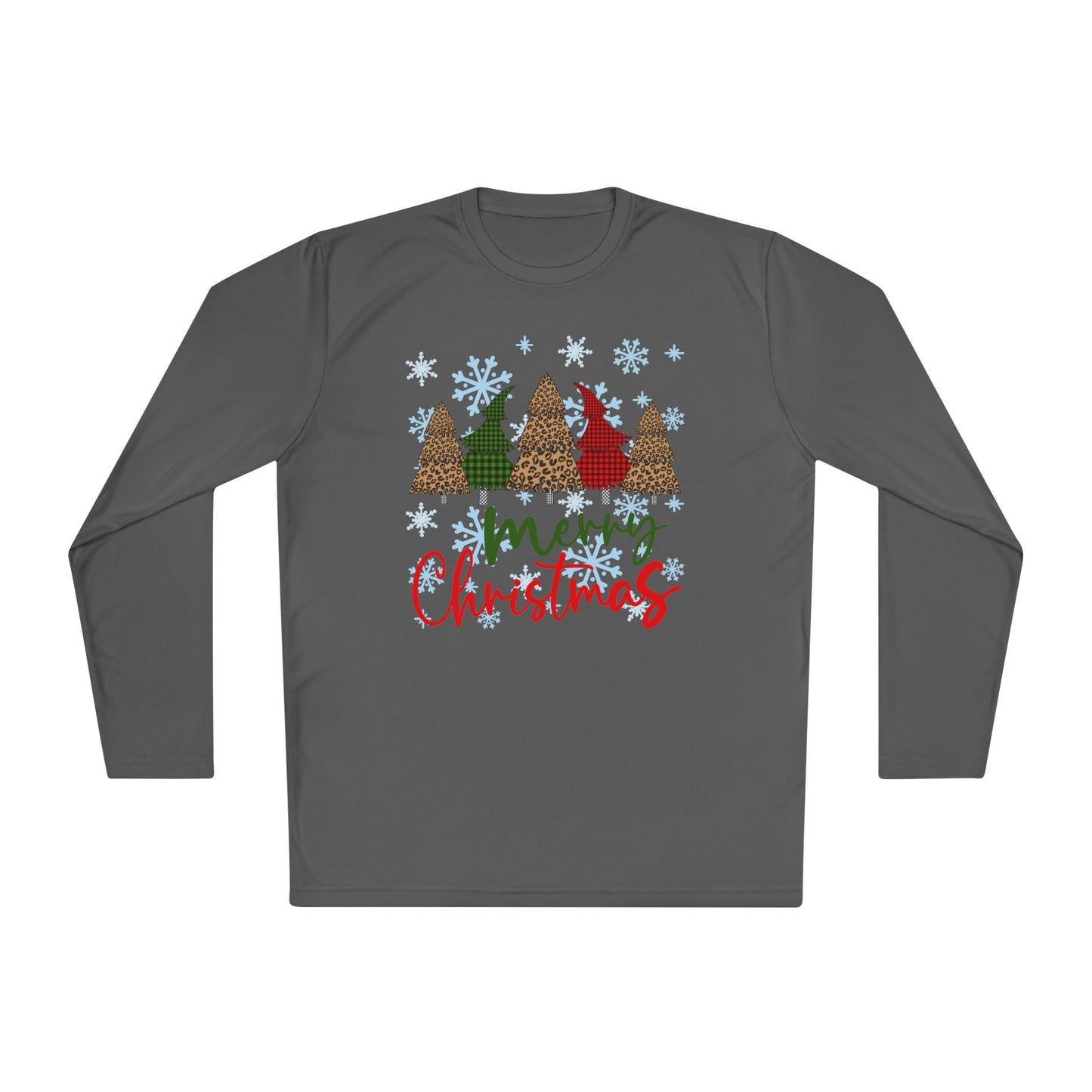 Checkered Trees Merry Christmas Adult Long Sleeve Tee