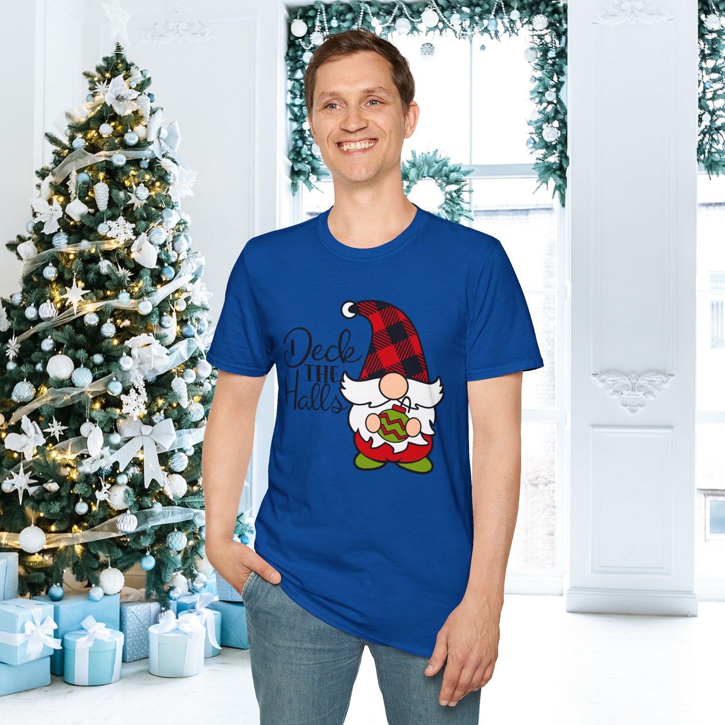 Deck the Halls Plaid Gnome Adult T-shirt
