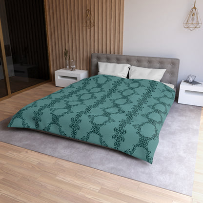 Teal Lace Pattern Microfiber Duvet Cover