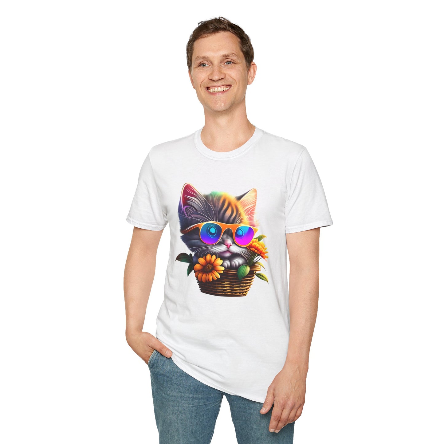 Cool Colorful Kitten in Flowers T-shirt