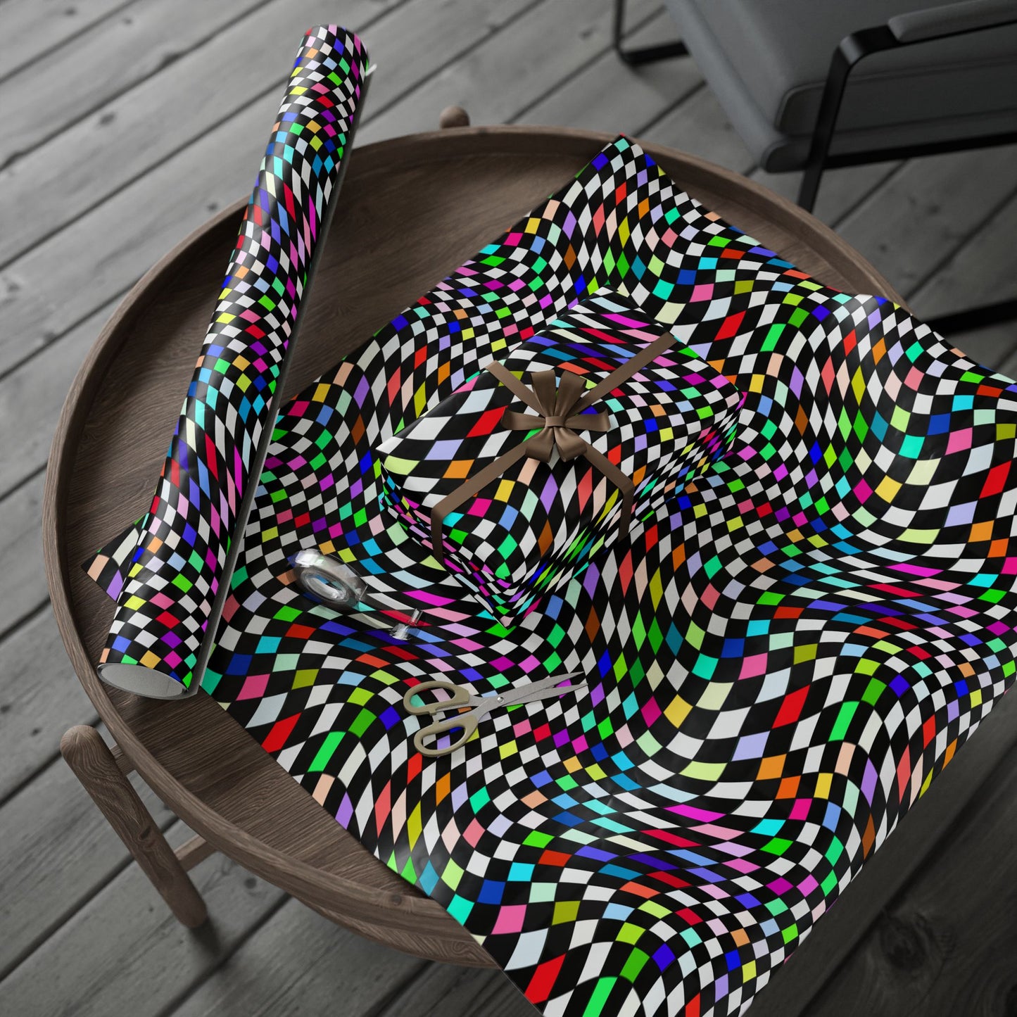 Warped Colorful Checkered Wrapping Paper