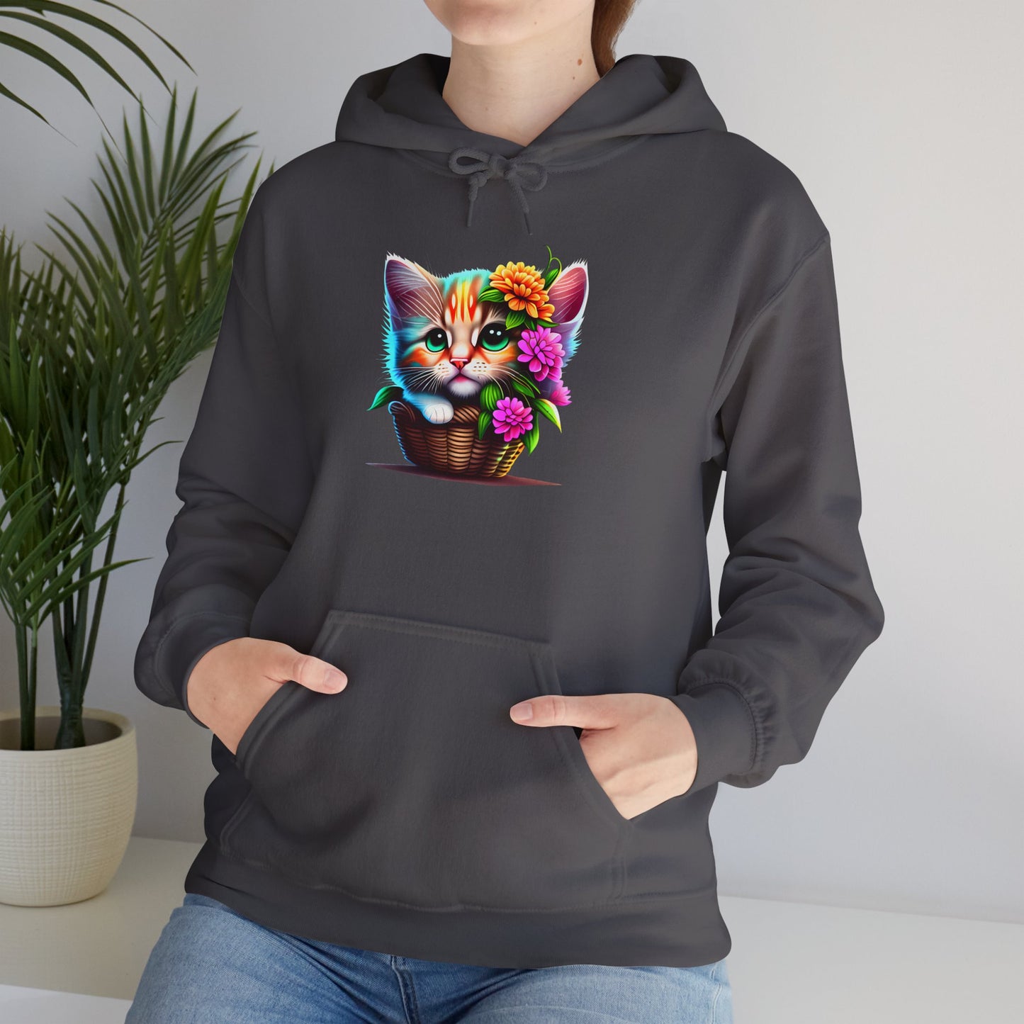 Cute Colorful Kitten in Flowers Heavy Blend™ Hooded Sweatshirt