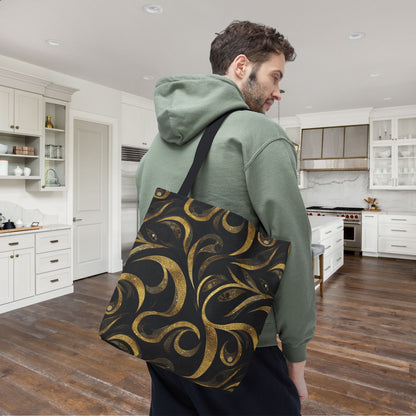 Golden Noir Swirl Canvas Tote Bag