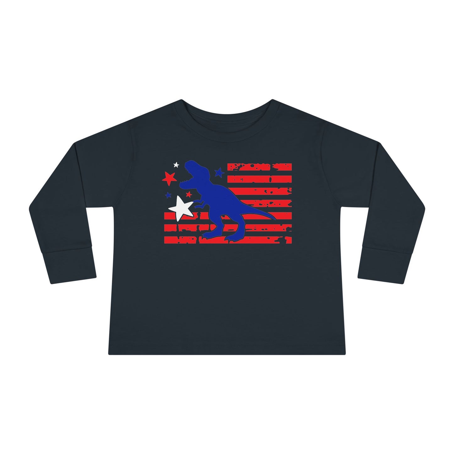 Distressed Patriotic T-Rex  Toddler Long Sleeve Tee
