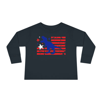 Distressed Patriotic T-Rex  Toddler Long Sleeve Tee