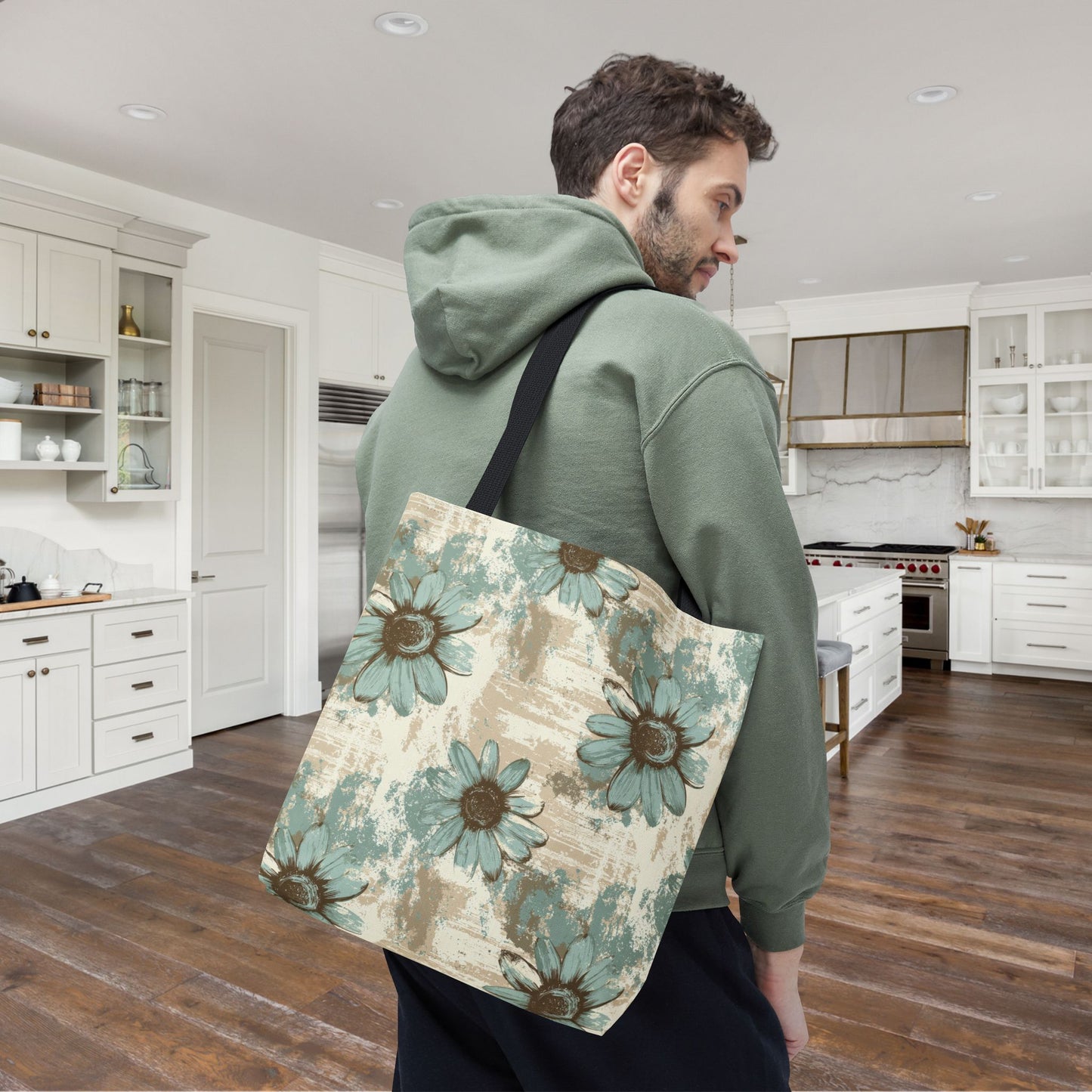 Rustic Teal Daisy Canvas Tote Bag