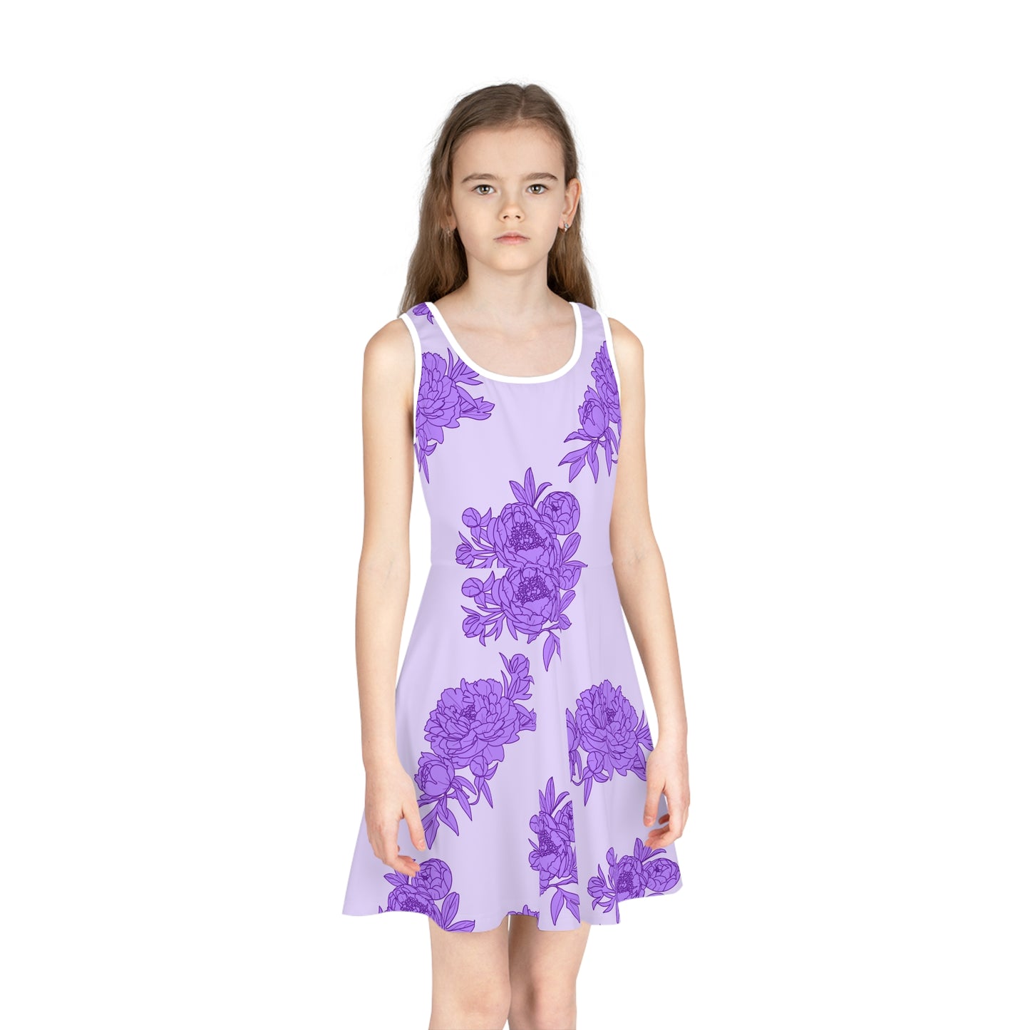 Royal Orchid Peonies Girls' Sleeveless Sundress