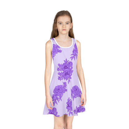Royal Orchid Peonies Girls' Sleeveless Sundress