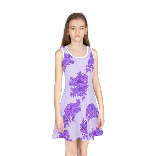 Royal Orchid Peonies Girls' Sleeveless Sundress