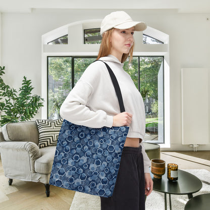 Blue Hexagons Canvas Tote Bag