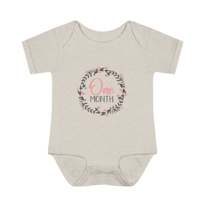 Pink Milestone Wreath Onesie-One Month