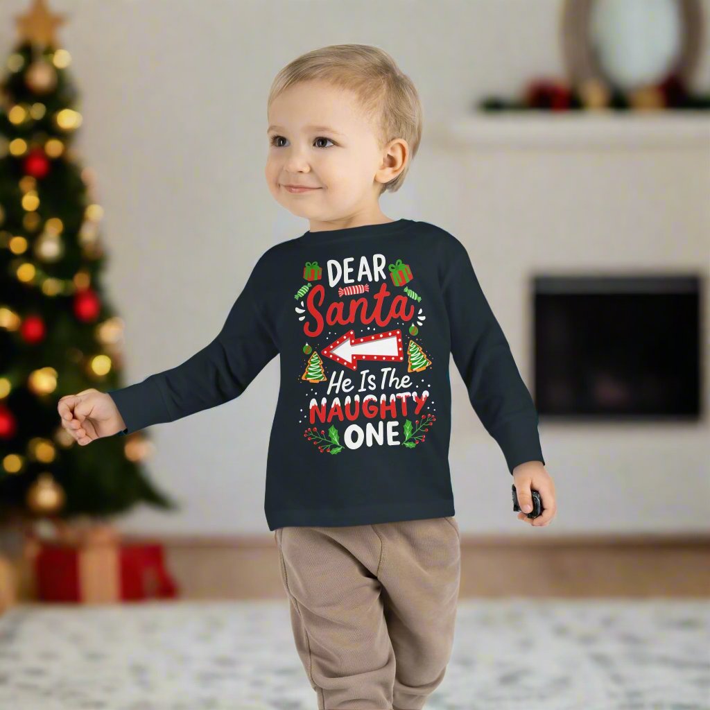 Dear Santa He's The Naughty One Toddler Long Sleeve Tee