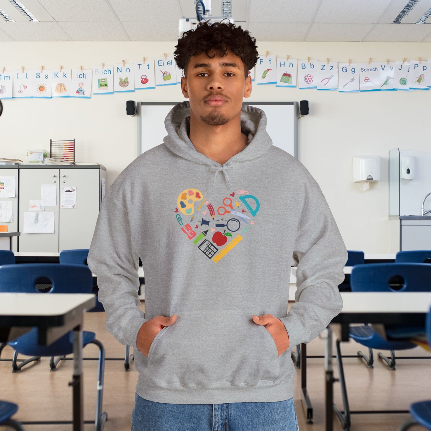 School Supply Heart Heavy Blend™ Hooded Sweatshirt