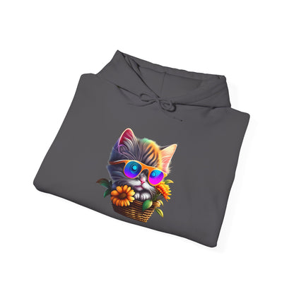 Cool Colorful Kitten in Flowers Heavy Blend™ Hooded Sweatshirt