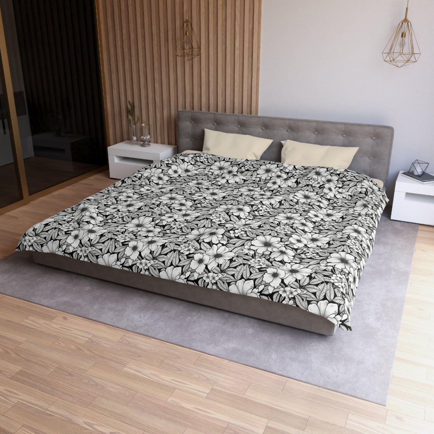 Black & White Forget-Me-Nots Microfiber Duvet Cover
