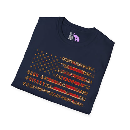 Freedom, Beer & Whiskey, Guns American Flag Adult T-shirt