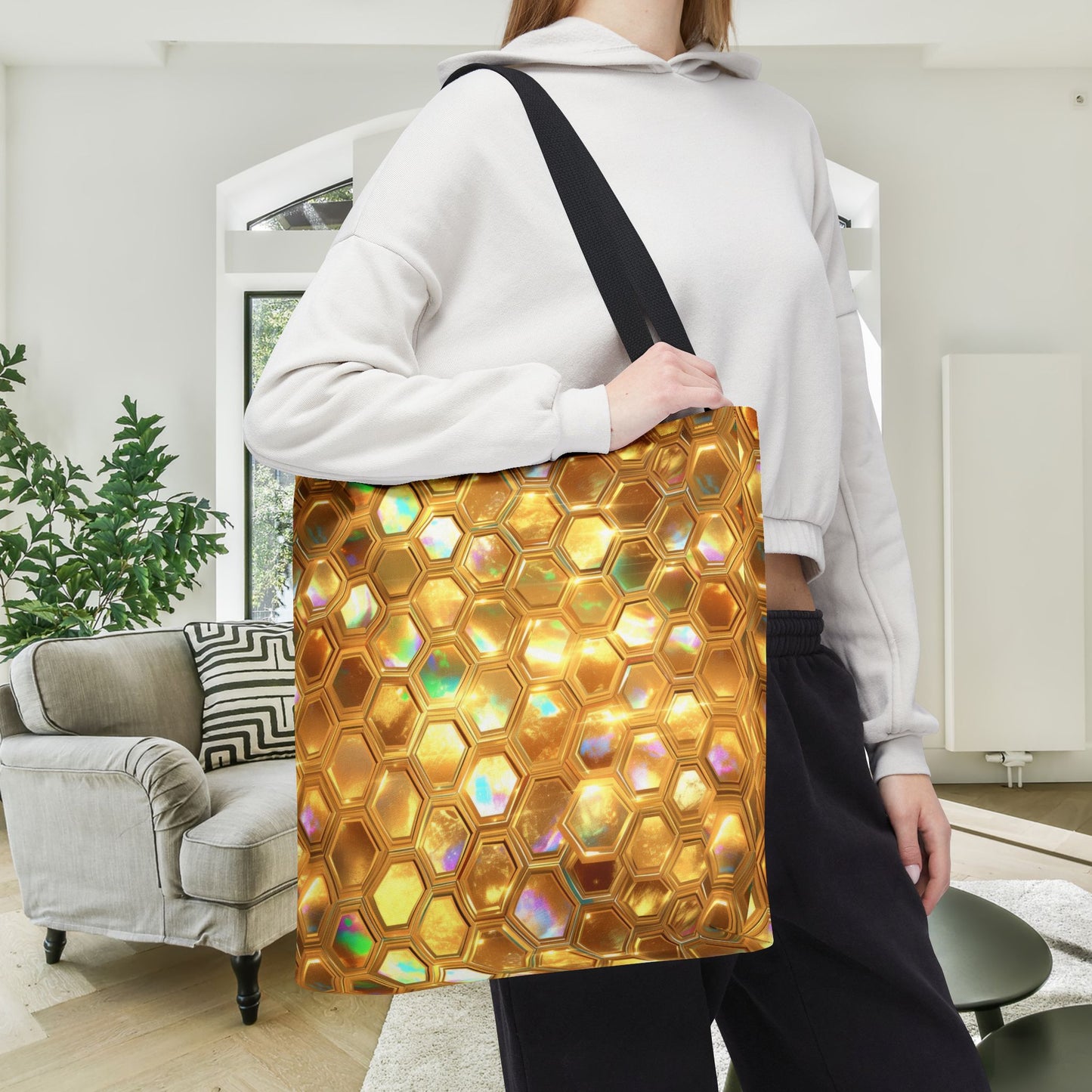 Golden Prism Grid Canvas Tote Bag