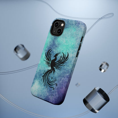 Phoenix Silhouette Over Teal Nebula MagSafe® Compatible Tough Case for iPhone