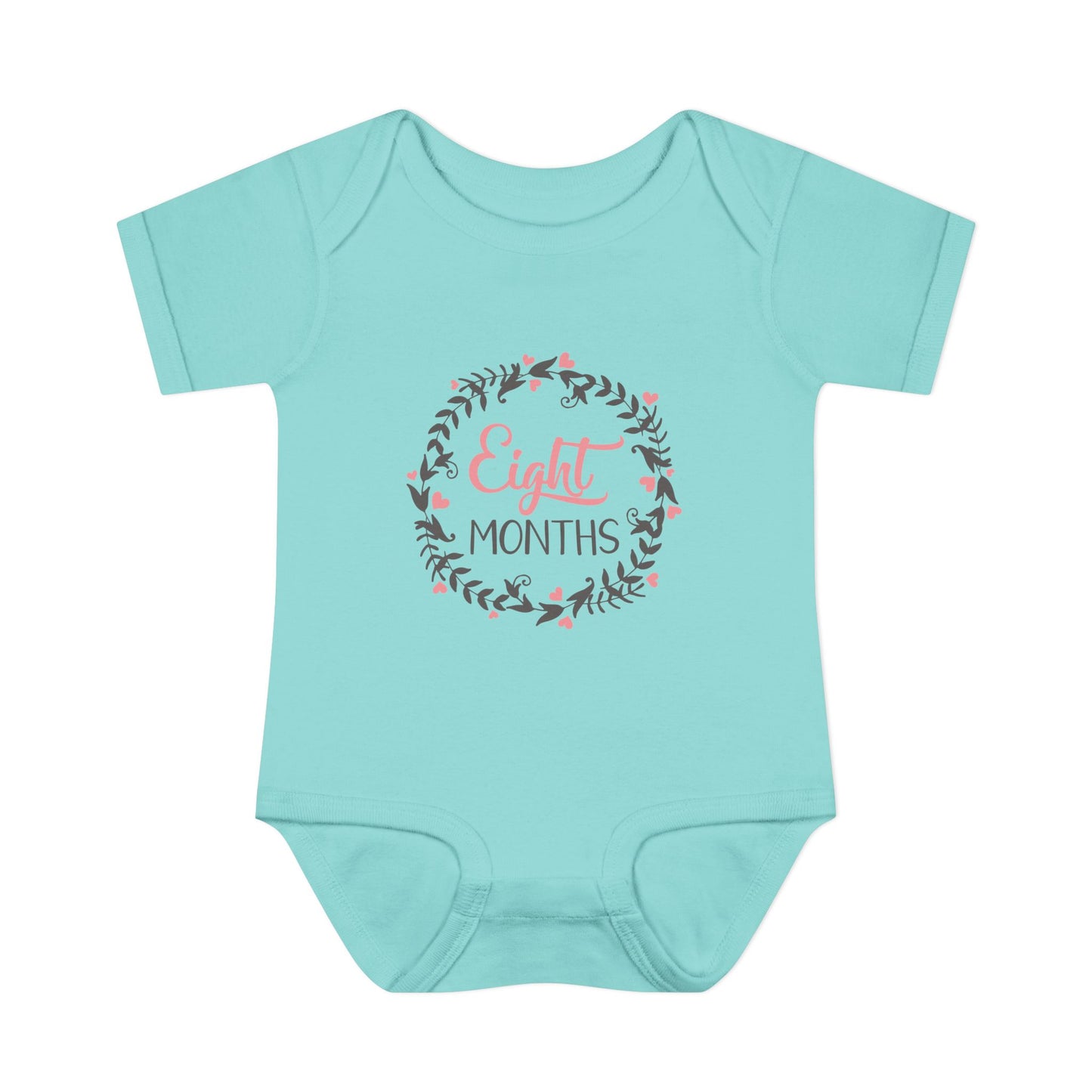 Pink Milestone Wreath Onesie-Eight Months
