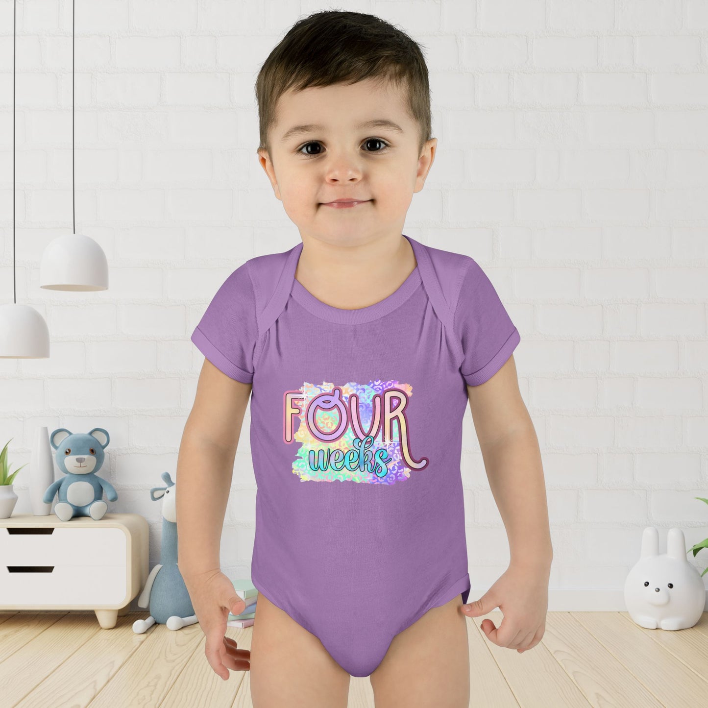 Pastel Wild One Milestone Baby Bodysuit-Four Weeks