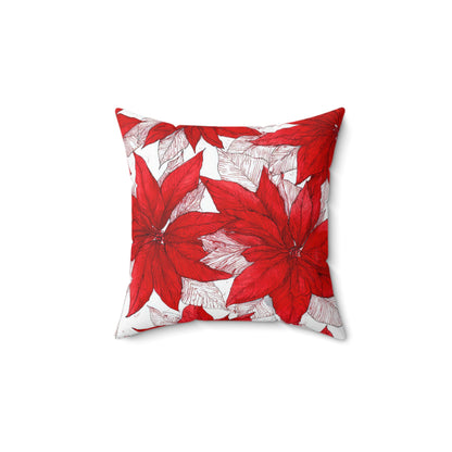 Crimson Poinsettia Sketch Throw Pillow