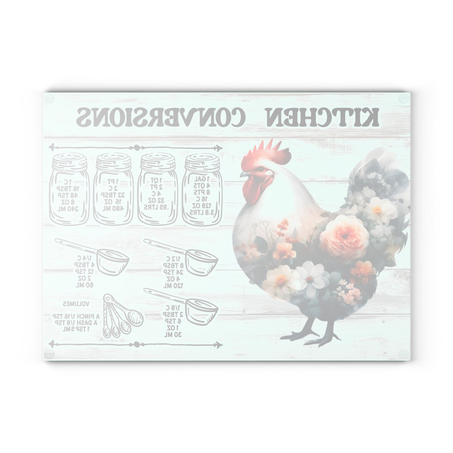 Floral Chicken Kitchen Conversions Glass Cutting Board | Perfect Gift for Home Cooks