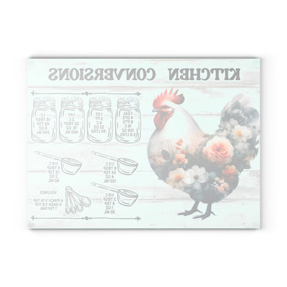 Floral Chicken Kitchen Conversions Glass Cutting Board | Perfect Gift for Home Cooks