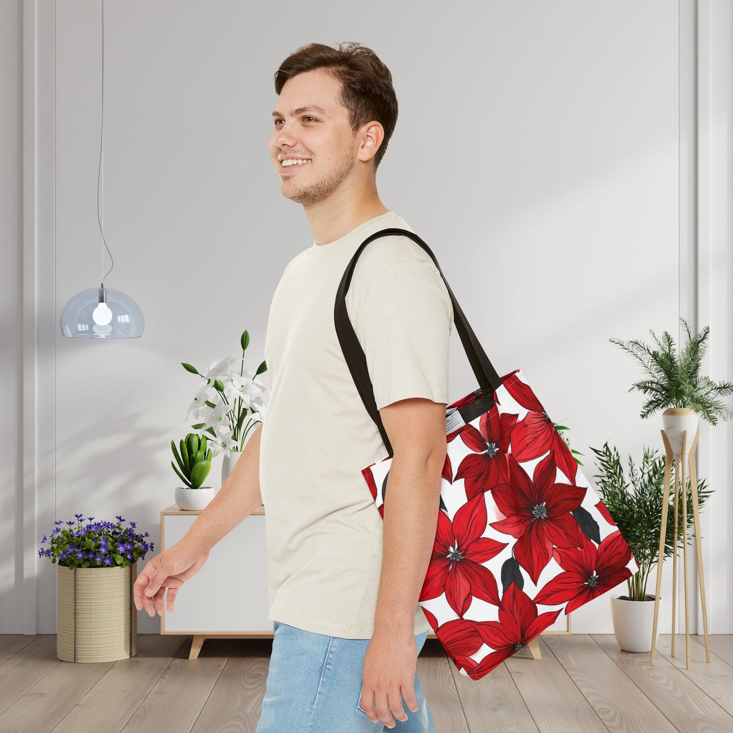 Inked Poinsettias Canvas Tote Bag