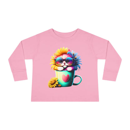 Cool Sunflower Kitten 2 Toddler Long Sleeve Tee