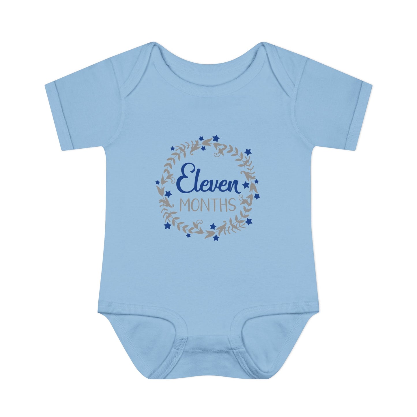 Blue Milestone Wreath Onesie-Eleven Months