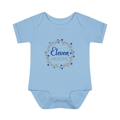 Blue Milestone Wreath Onesie-Eleven Months