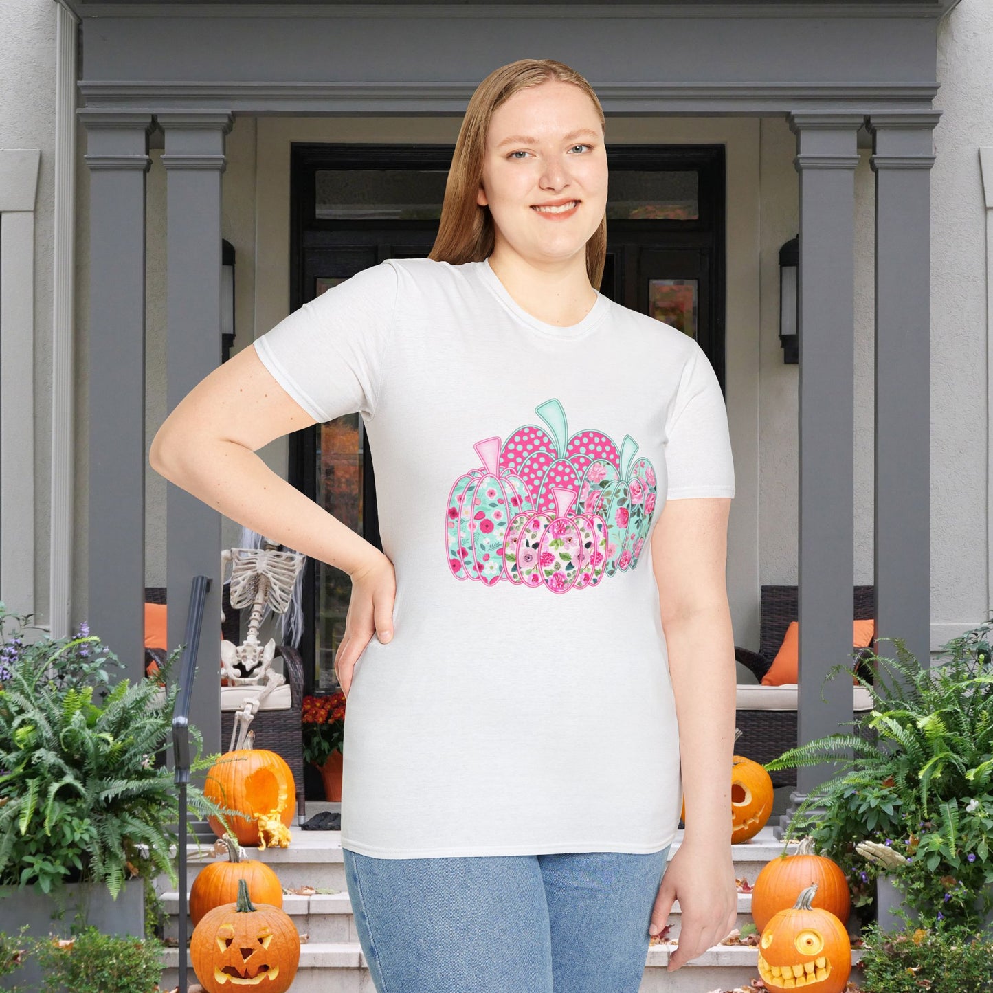 Floral Pumpkins Adult T-shirt
