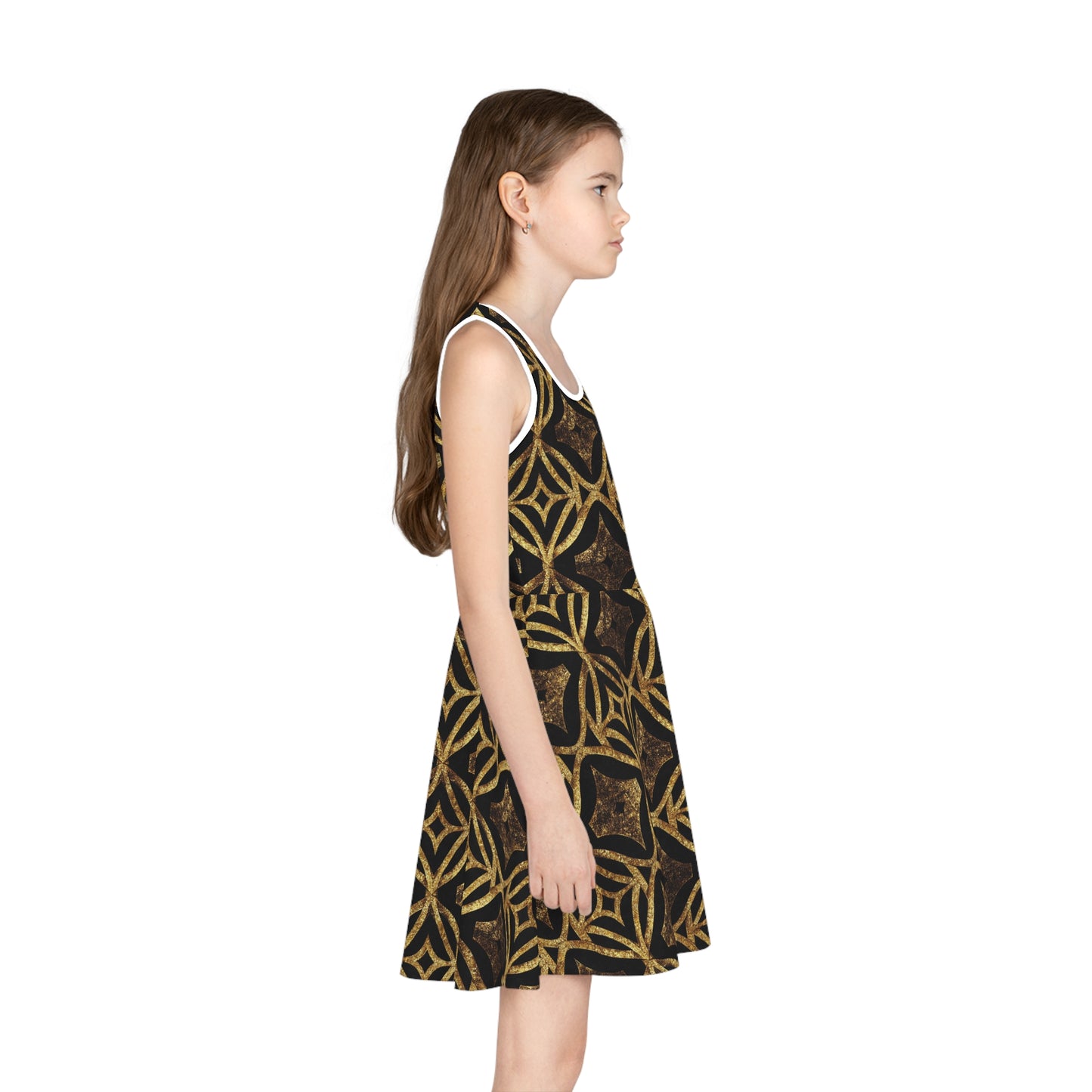 Golden Star Lattice Girls' Sleeveless Sundress