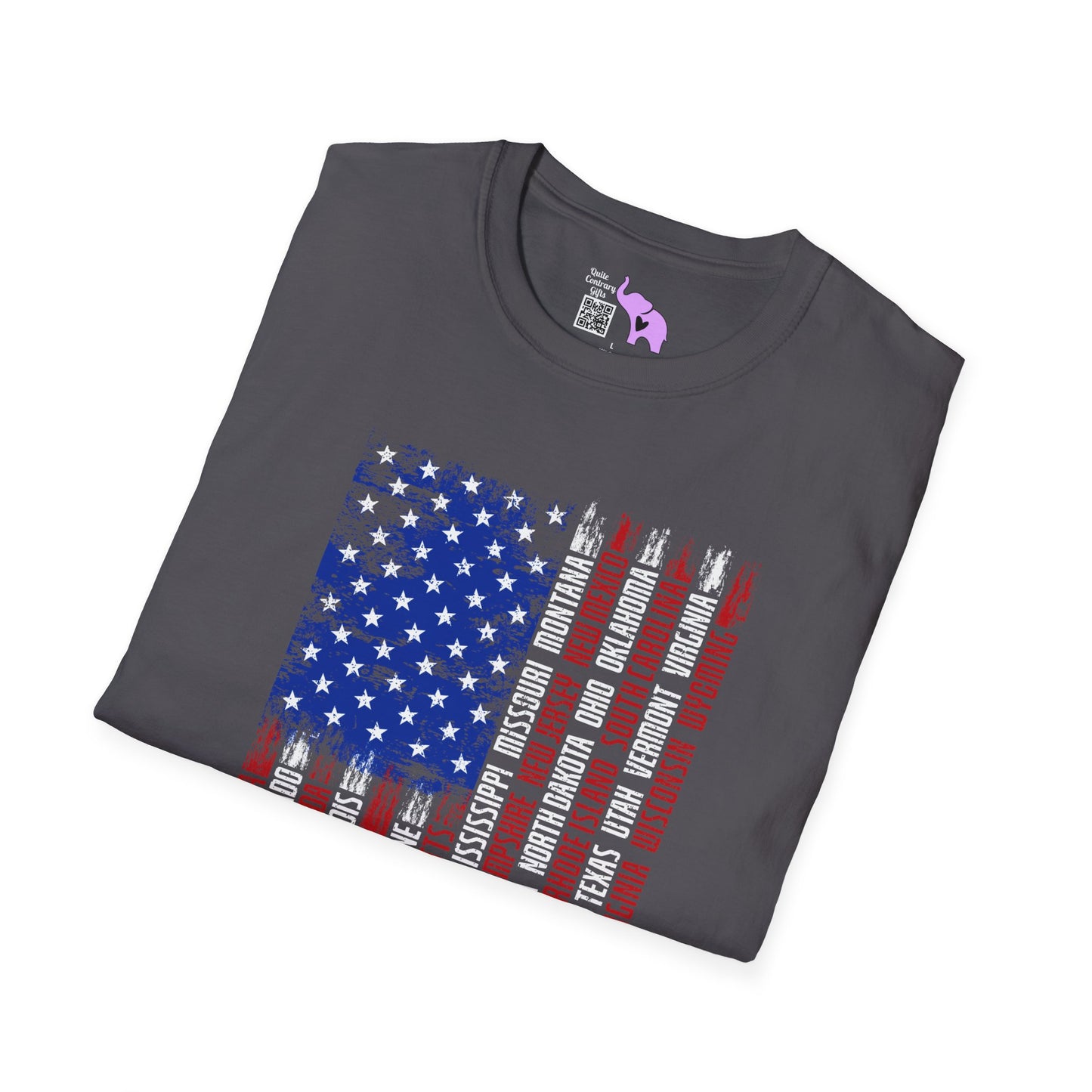 American Flag w/States (Vertical) Adult Tshirt