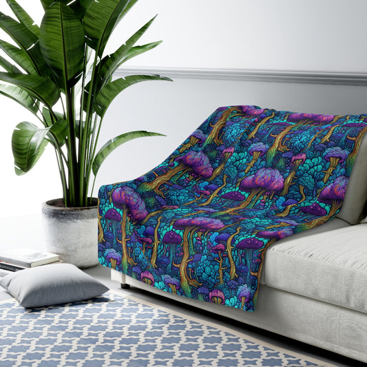 Trippy Purple Mushrooms Fleece Blanket